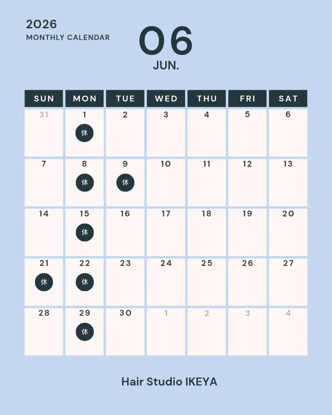 【6月定休日のお知らせ】